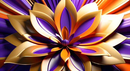 An abstract flower blooms in a wonderfully bright portrayal, showcasing the radiance of yellow and violet.