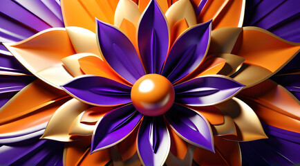 An abstract flower, set against flowers in violet and yellow, brings a rich and wonderful vibe to the display.