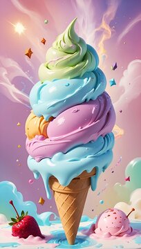 a vibrant ice cream sticker, like liquid paint