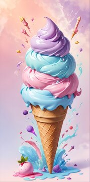 a vibrant ice cream sticker, like liquid paint
