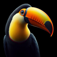 Toucan isolated on black background. Animals in nature. AI generated