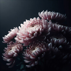 Chrysanthemum bouquet with dramatic side light. Flowers and plants in spring. AI generated