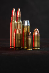 Ammunitions cartridges on a black background