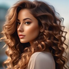 Naklejka premium Beautiful girl with a beautiful long wavy hair