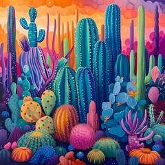 Obraz na płótnie Canvas colorful cactus art painting ilustration generated ai