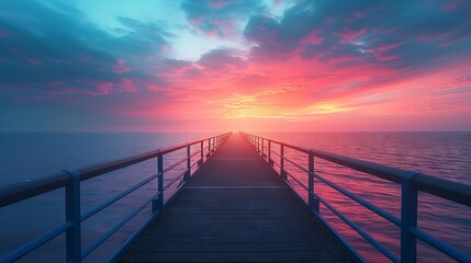 Fototapeta na wymiar Tranquil bridge view at sunset over calm waters