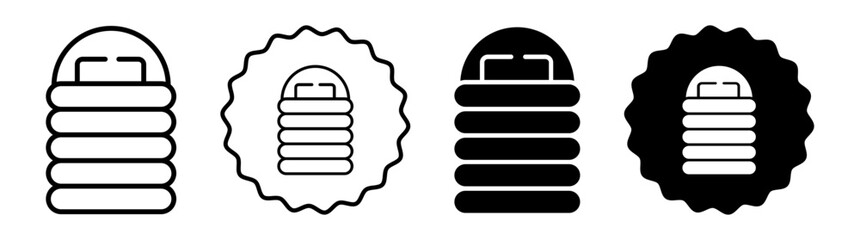 Sleeping bag set in black and white color. Sleeping bag simple flat icon vector