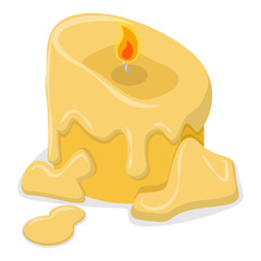 3D Isometric Flat Vector Set of Wax Candles, Stages Of Burning. Item 2