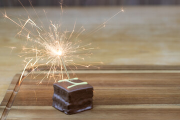 chocolate birthday cake with sparkler 