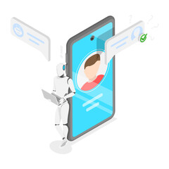3D Isometric Flat Vector Illustration of GPT Chat, Virtual Dialog with ai Assistant. Item 3