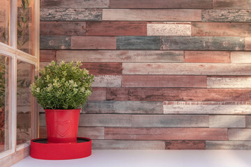 Panorama de fond d'un mur en planches en bois pour création d'arrière plan. Jeu d'ombre et de...