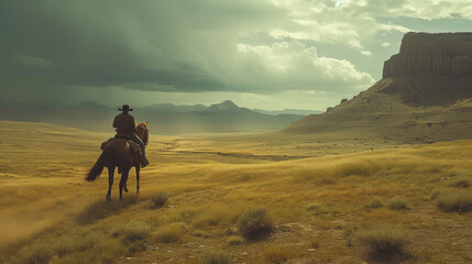 Fototapeta na wymiar Wild West Odyssey: Dusty Trails and Endless Skies