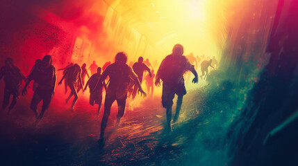 Fototapeta premium Zombie Exodus: Burst of Vibrant Survival