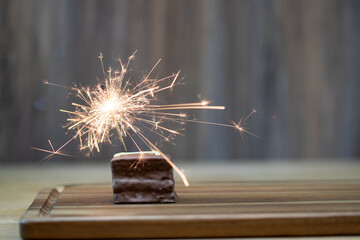 chocolate birthday cake with sparkler 
