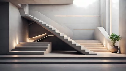 Fototapeten Abstract 3D staircases with sleek concrete steps in a serene design. © xKas