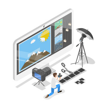3D Isometric Flat Vector Illustration of Photographer, Creative Artistic Hobby or Occupation. Item 3