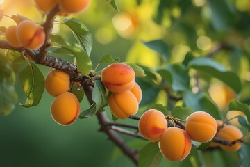Ripe apricots on tree branch in the garden