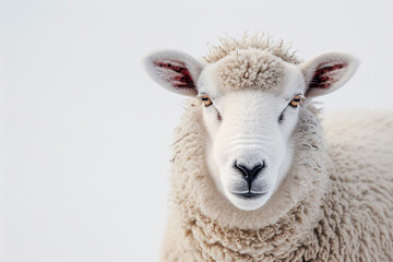 Close-up of a sheep's face with a blank expression