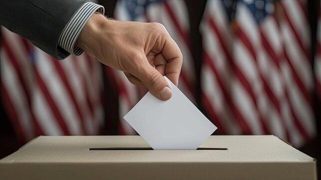 An unrecognizable person puts the vote into the ballot box to elect president for the United States.