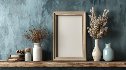 photo frame mockup on shelf