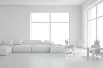 Grey interior desigh concept with furniture. 3D illustration