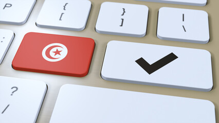 Tunisia National Flag and Check Mark or Yes Button 3D Illustration