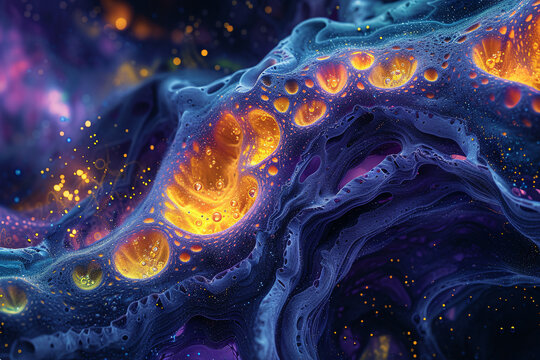 Colorful abstract liquid art with bubbles