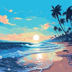 Fototapeta na wymiar a sunny beach in warm blue waters