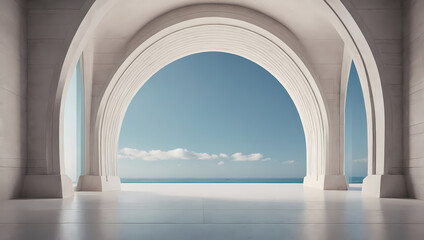 Clean and simple 3D archways with a concrete texture creating a serene backdrop.