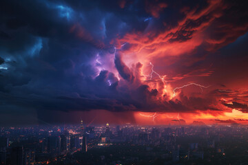 Urban Thunderstorms: Cityscape Drama - obrazy, fototapety, plakaty