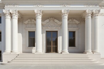 Obraz premium A grand and imposing building showcasing stately columns and numerous windows, Neoclassical architectural elements in a modern building, AI Generated