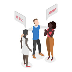 3D Isometric Flat Vector Illustration of International Communication, Culture and Language Diversity. Item 1