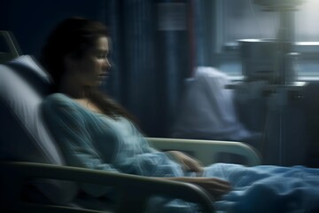 teenage patient in hospital - motion blur image of hospitalized girl - obrazy, fototapety, plakaty