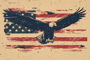Eagle silhouette with American flag background grunge style