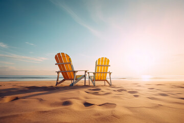 peaceful scene of a sun lounger alone at dawn on the beach