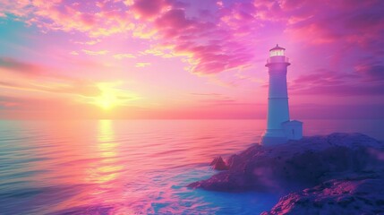 Fototapeta premium A mesmerizing background image featuring a lighthouse, evoking love and serenity, set against a vibrant and colorful backdrop.