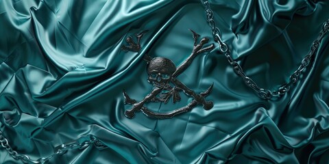A Unique Design Featuring a Pirate Emblem of Broken Chains and Leaves, Draped with a Silk Effect for a Captivating Aesthetic.
