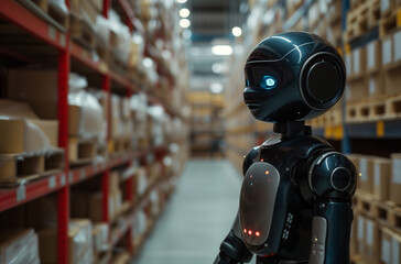 smiling Robot helps helps in a warehouse