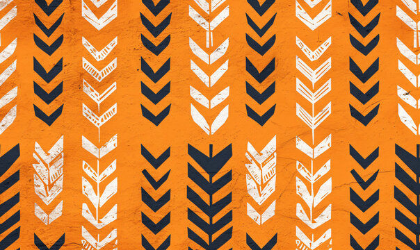 Seamless African mud cloth pattern with simple white tribal decoration on terracotta background © Huster