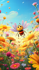 Fototapeta na wymiar Cartoon Bee, bee with a smiile, cool cartoon bee, funny bee illustrated