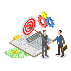 3D Isometric Flat Vector Illustration of Mixed Economy Features, Public and Private Sectors. Item 3