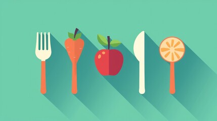 a healthy eating icon in a flat design style, isolated on a background with a long shadow effect