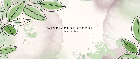 Botanical green vector spring watercolor illustration with green leaves. Watercolor background, wallpaper, cover design.