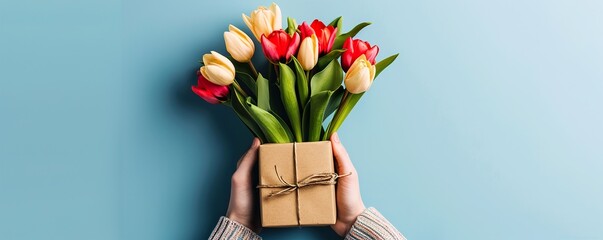 bouquet of tulips in a vase - obrazy, fototapety, plakaty