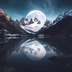 Moonlit Mountain Reflection
