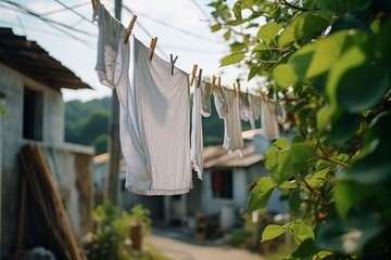 Symbolic representation of cleanliness through dirty laundry and washing concept