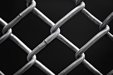 Close-up of interlinked metal chains on a dark background
