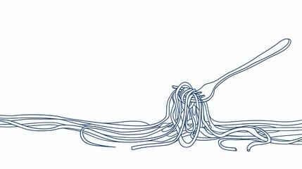 Single continuous line drawing of delicious spaghetti with fork