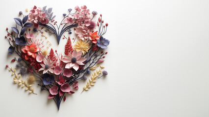 Flower Composition Heart Shape Valentine's Day Bouquet 14 February Banner White Text Space elements