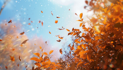 Fototapeta na wymiar Autumn Whispers: Firey Leaves Blowing in the Sunlight